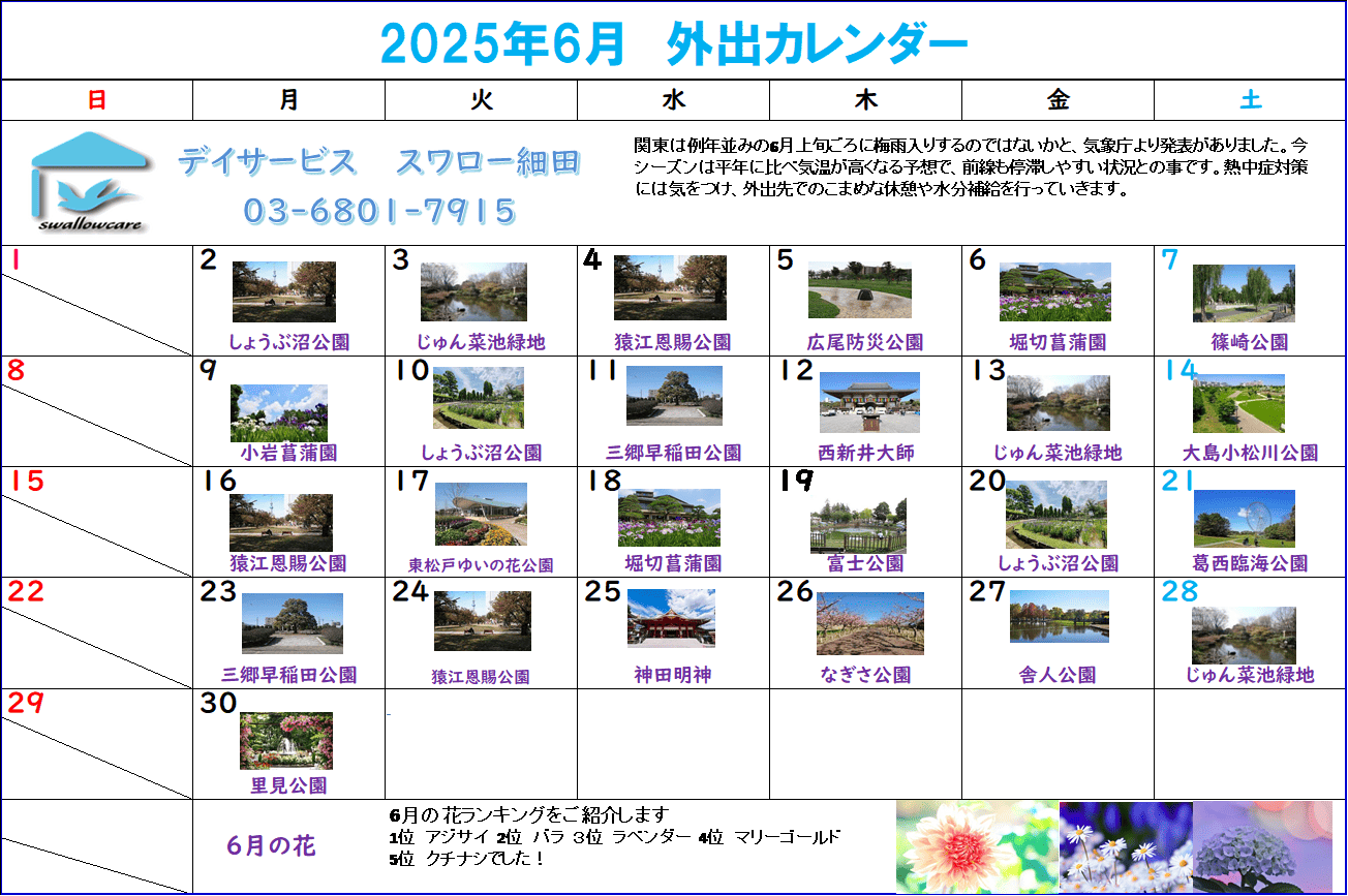 細田カレンダー2025年6月